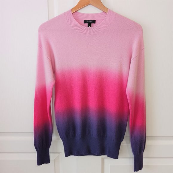 Aqua Sweaters - Aqua Pink/Purple Ombre Cashmere Sweater Size S